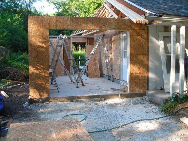Garage addition roof beam installation