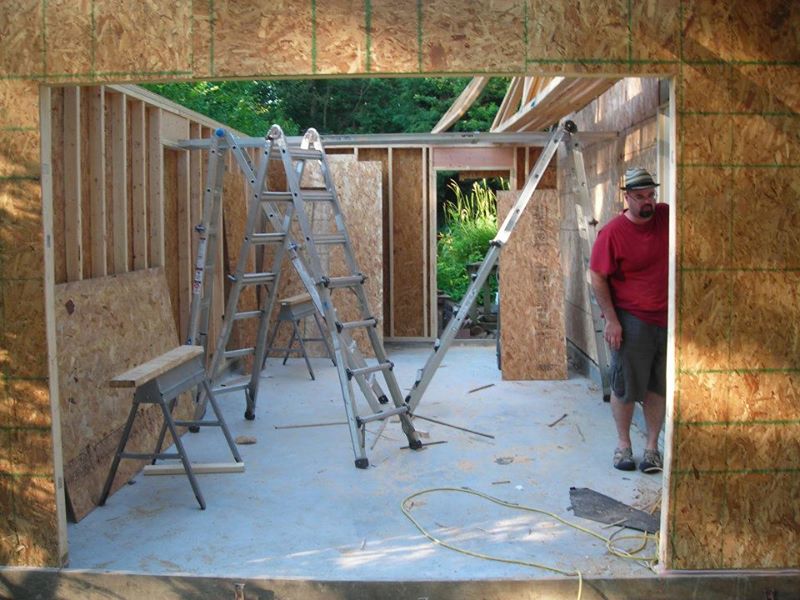 Garage addition cement foundation and wall frames