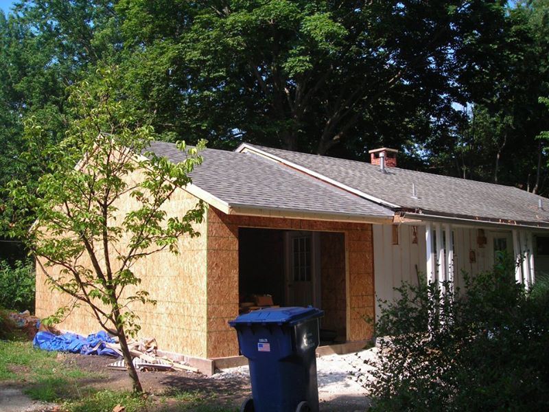 Garage addition exterior walls and roof shingles