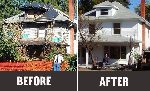 Before and After of Home Restoration with Water and Fire Damage